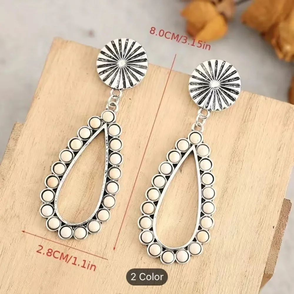 ✨🆕✨ BoHo Teardrop Rustic White Turquoise Decor Stones Dangle Earrings ✨